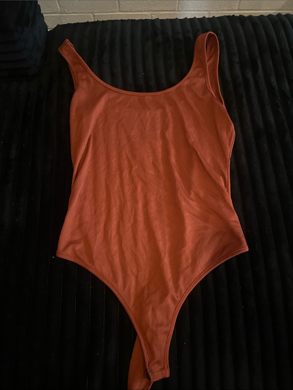 SHEIN Ribbed Scoop-Neck Bodysuit in Rust